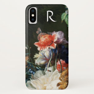 PINK RED ANEMONES WHITE FLOWERS,BUTTERFLY MONOGRAM iPhone X CASE