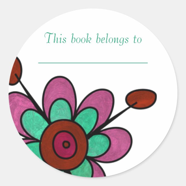 Pink, Red & Aqua Fun Flowers Classic Round Sticker (Front)