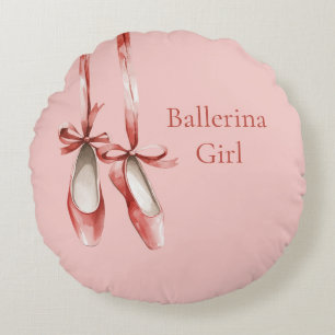 Pink Red Ballet Shoes Ballerina  Round Pillow