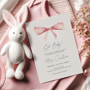 Pink Red Beige Watercolor Coquette Bow Baby Shower Invitation