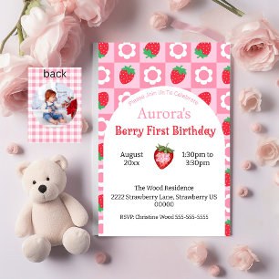 Pink & Red Berry First Birthday Party Invitation