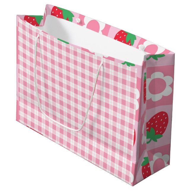 Pink & Red Berry First Birthday Party Large Gift Bag (Front Angled)