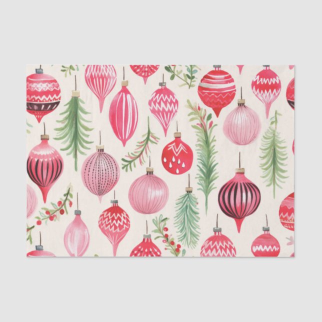 Pink Red Black Retro Christmas Ornaments Tissue Paper (Front)
