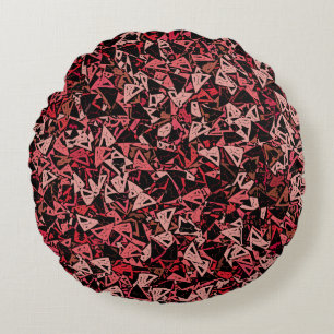 Pink Red Black Triangle Seamless Pattern  Round Pillow