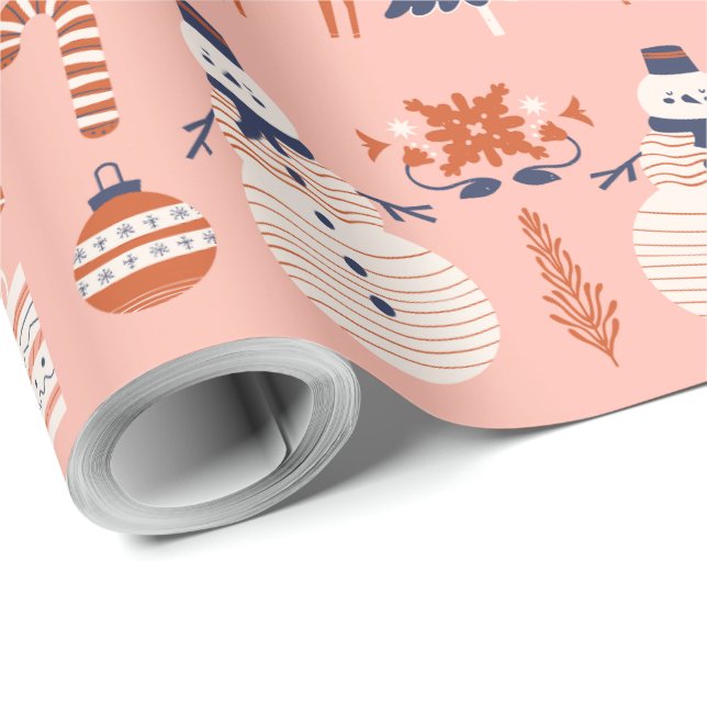 Pink Red Blue Illustrative Modern Christmas  Wrapping Paper (Roll Corner)