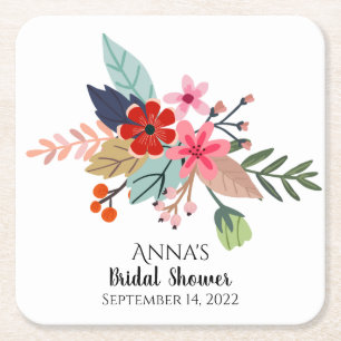 Pink red blue large bouquet summer flowers square paper coaster