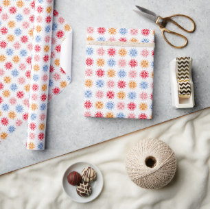 Pink Red Blue Orange Pixel Snowflake Pattern Wrapping Paper