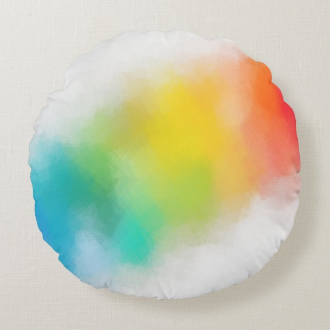 Pink Red Blue Purple Yellow Green Modern Rainbow Round Pillow (Front)