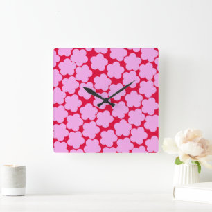 Pink Red Bold Y2K Wildflower Vibrant Home Decor Square Wall Clock
