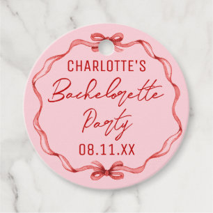 Pink & Red Bow Bachelorette Party Bride's Name Favour Tags