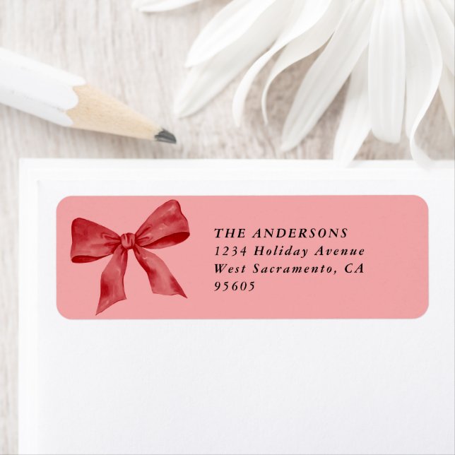 Pink Red Bow Christmas Return Address (Insitu)