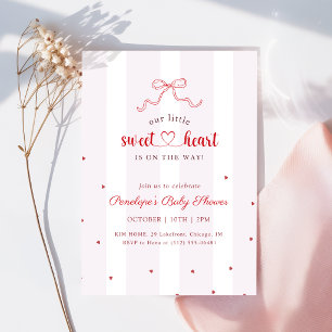 Pink Red Bow Heart Little Sweetheart Baby Shower Invitation