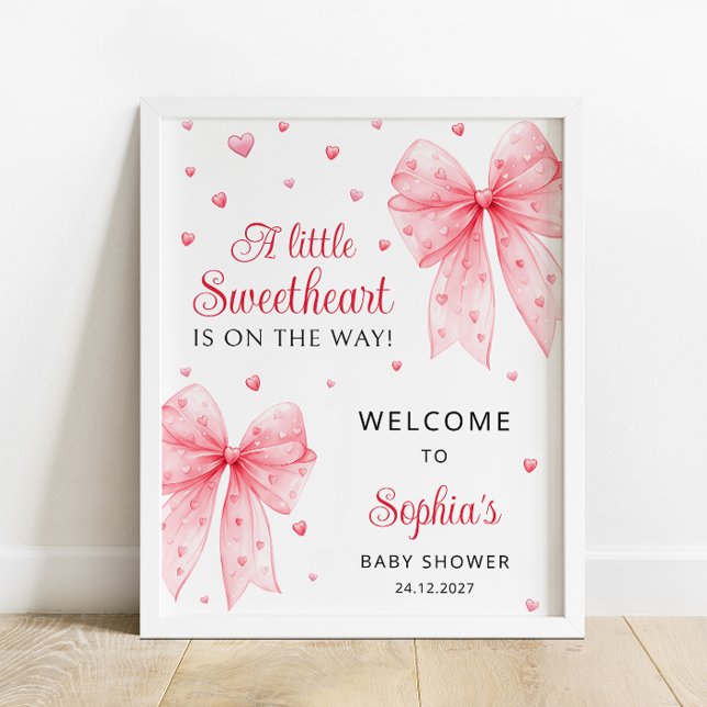 Pink Red Bow Hearts Valentine Sweetheart Welcome Poster (Creator Uploaded)