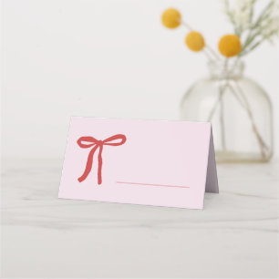 Pink Red Bow Minimalist Fill in  Place Card