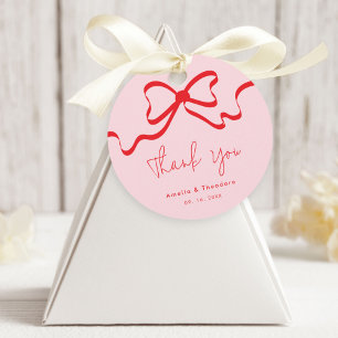 Pink Red Bow Modern Wedding Favour Tags