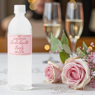 Pink & Red Bow Party Bachelorette Bride's Name Water Bottle Label
