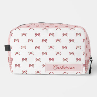 Pink & Red Bow Pattern Gingham Coquette Cosmetic Dopp Kit