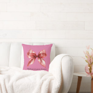 Pink Red Bow  Throw Pillow