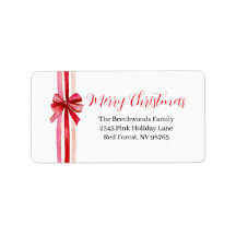 Pink Red Bows Christmas Return Address Label