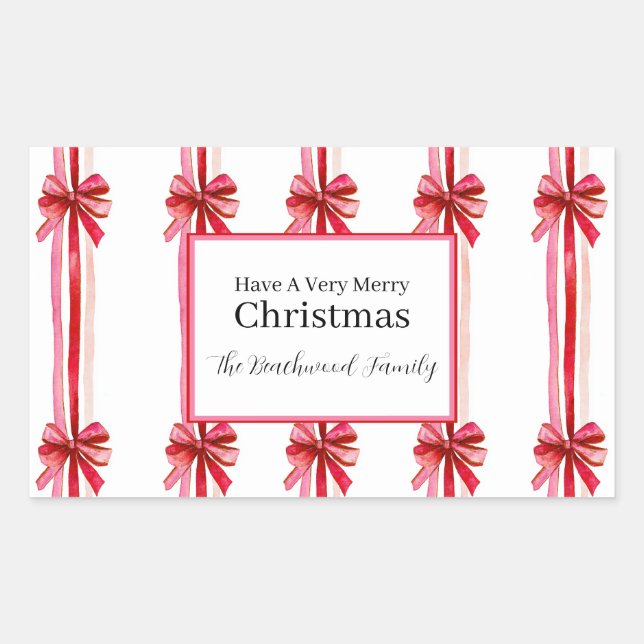 Pink Red Bows Christmas Sticker (Front)