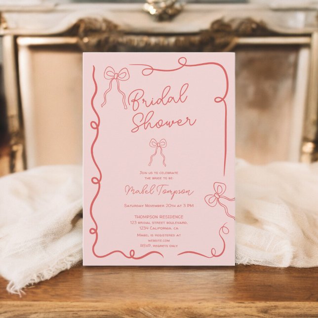 Pink red bows ribbons illustrations Bridal shower Invitation (Pink red bows ribbons illustrations Bridal shower Invitation)