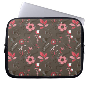 Pink Red Brown Floral Pattern Laptop Sleeve