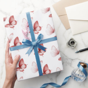Pink Red Butterflies Birthday Wrapping Paper
