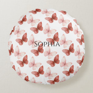 Pink Red Butterflies Glitter Round Pillow