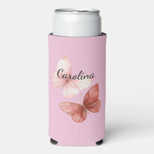 Pink Red Butterflies Seltzer Can Cooler