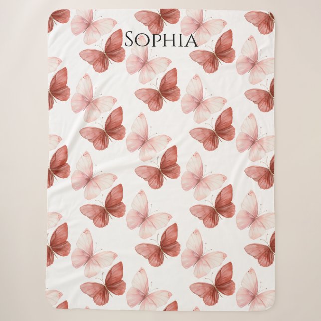 Pink Red Butterflies   Sherpa Blanket (Front)