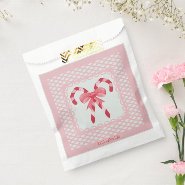 Pink & Red Candy Cane Personalized Favour Bag (Sealed)