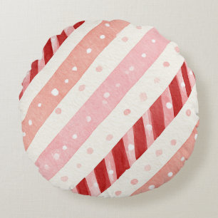 Pink Red Candy Cane Stripes Round Pillow