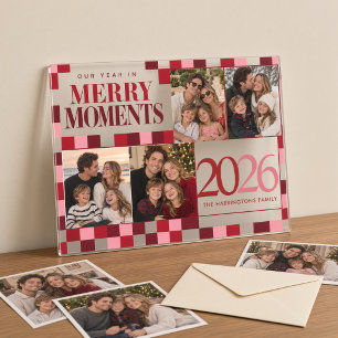 Pink & Red Checkered Christmas Dinner Acrylic Invitations