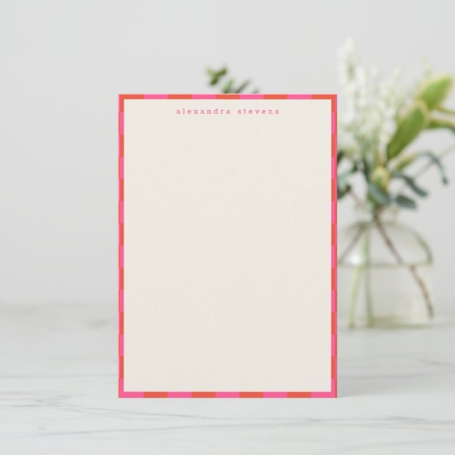 Pink Red Chequerboard Pattern Personalized Name Card (Standing Front)