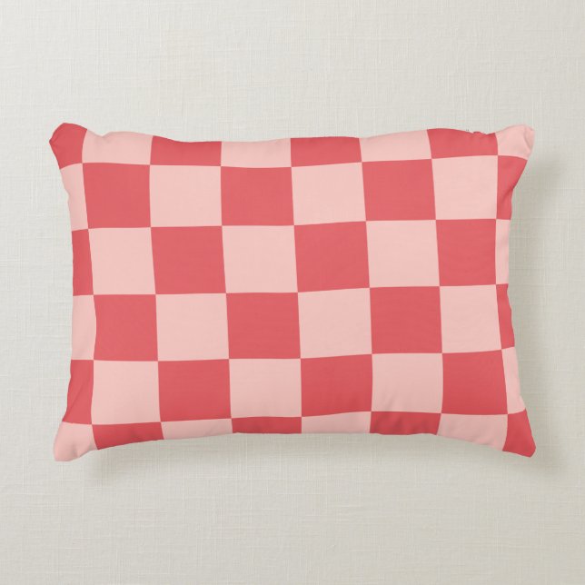 Pink Red Chequered Gingham Pattern Accent Pillow (Front)