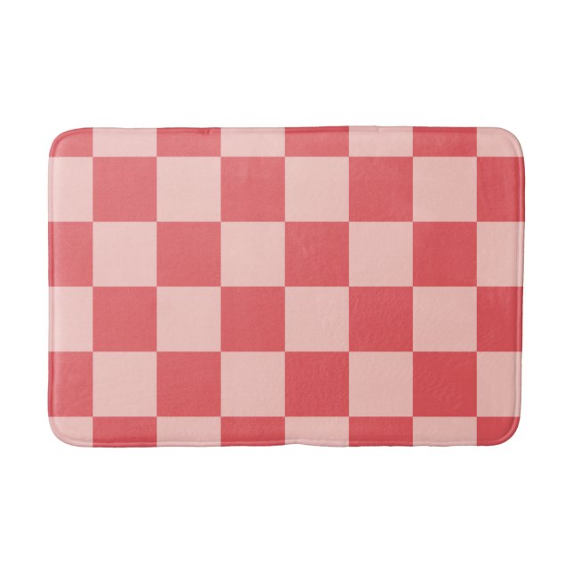 Pink Red Chequered Gingham Pattern Bath Mat (Front)