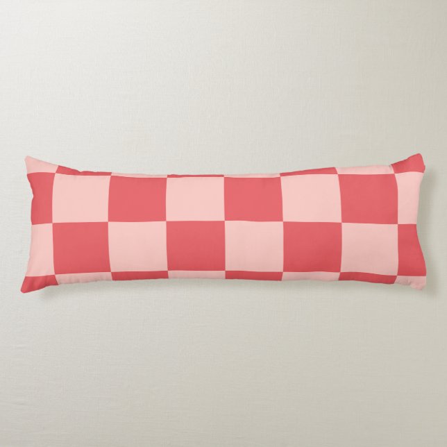 Pink Red Chequered Gingham Pattern Body Pillow (Front)