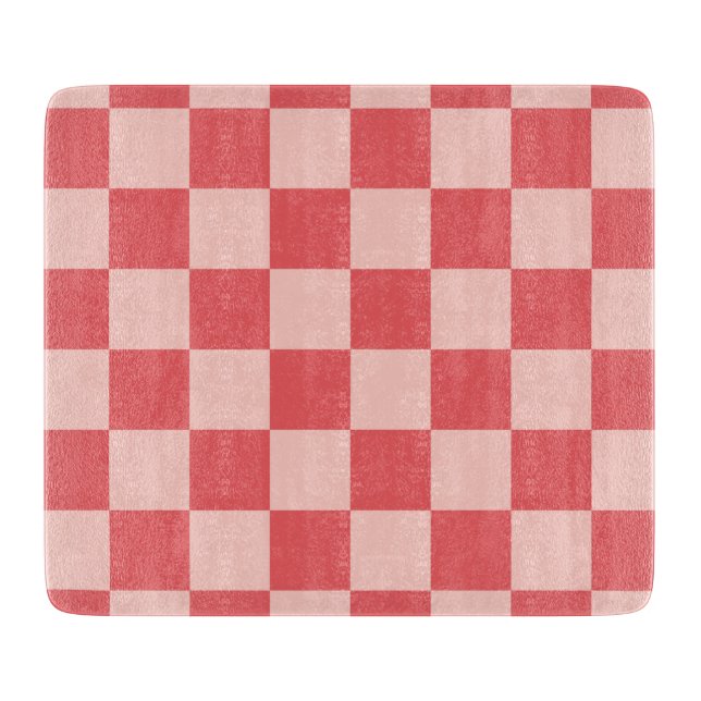 Pink Red Chequered Gingham Pattern Cutting Board (Front)