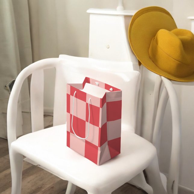Pink Red Chequered Gingham Pattern Medium Gift Bag (Creator Uploaded)