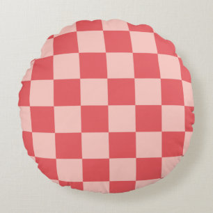 Pink Red Chequered Gingham Pattern Round Pillow
