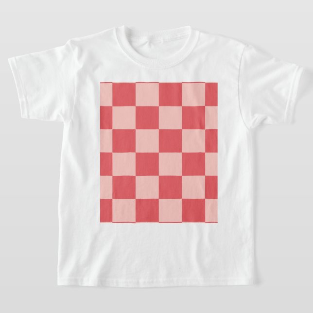 Pink Red Chequered Gingham Pattern T-Shirt (Laydown)