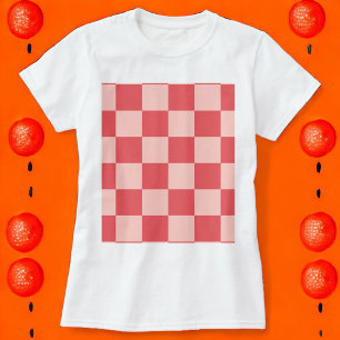 Pink Red Chequered Gingham Pattern T-Shirt