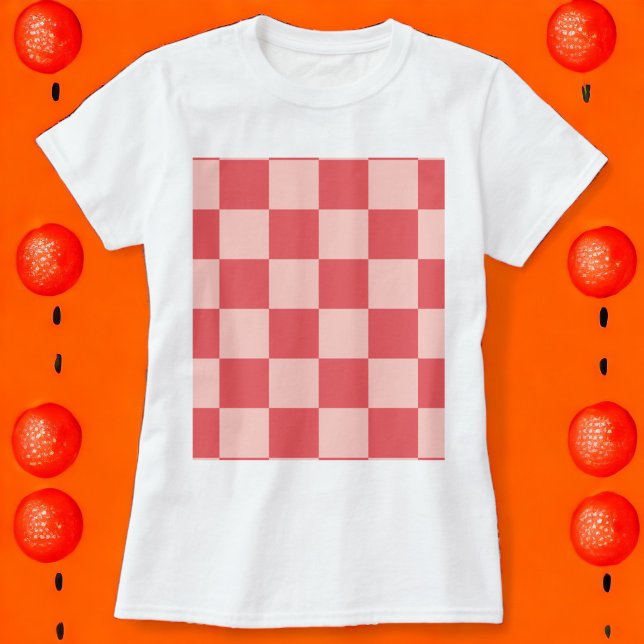 Pink Red Chequered Gingham Pattern T-Shirt (Zazzle Pink Red Checkered Gingham Pattern Tshirt)