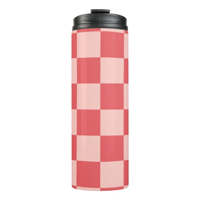 Pink Red Chequered Gingham Pattern Thermal Tumbler (Front)