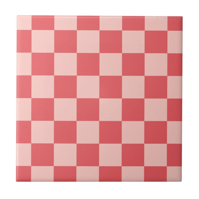 Pink Red Chequered Gingham Pattern Tile (Front)