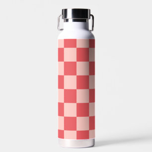 Pink Red Chequered Gingham Pattern Water Bottle