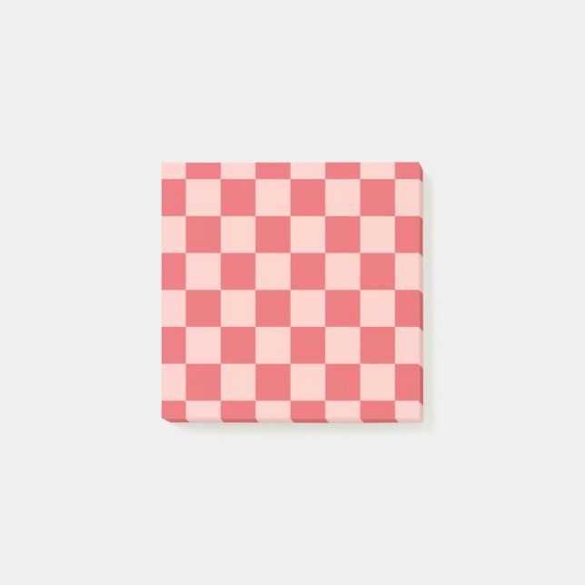 Pink Red Chequered Minimalist Retro Feminine Post-it Notes (Front)