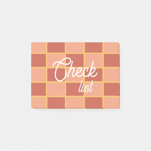 Pink Red Chequered Square Pattern Post-it Notes (Front)
