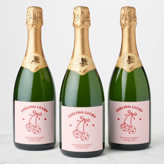 Pink & Red Cherry Bachelorette Champagne Label (Bottles)