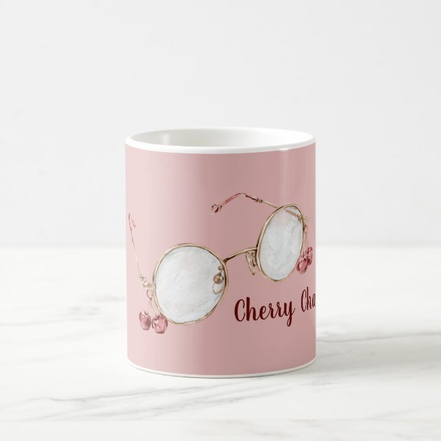Pink Red Cherry Charm Glasses Coffee Mug (Center)